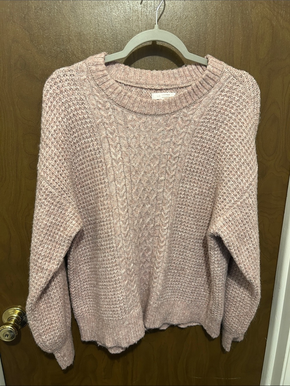 LC Lauren Conrad Blush Pink Metallic Sparkle Cable Knit Crewneck Sweater Large